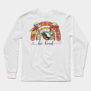 Be Kind With Rainbow Wildflowers and Cute Butterfly Long Sleeve T-Shirt